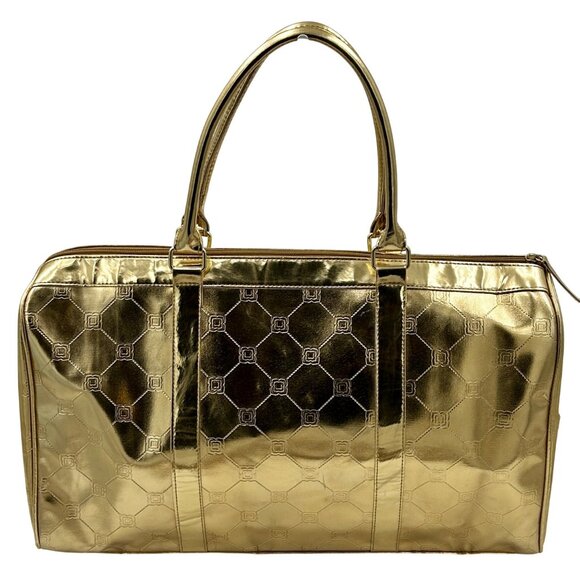 BCBGMAXAZRIA Tote Bag Women's 18x10x5 Metallic Gold Satchel Logo Embossed Y2K - Picture 3 of 8